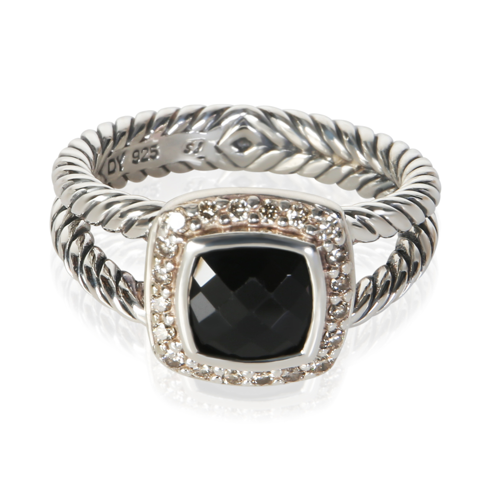 David Yurman Sterling Silver Onyx and Diamond Petite Albion Ring